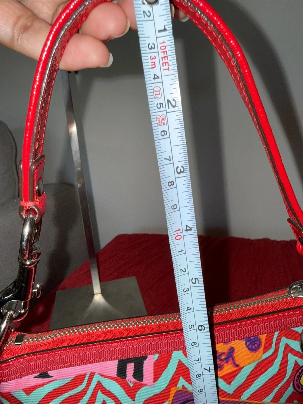 Coach poppy Red and Pink Graphic Shoulder Bag with Silver Plate - Picture 13 of 16
